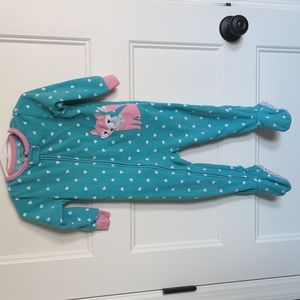 Carters teal footie fleece pajamas with pink fox